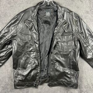 Vintage Point Zero Black Faux Leather Biker Jacket Men’s XL Moto Racing Style